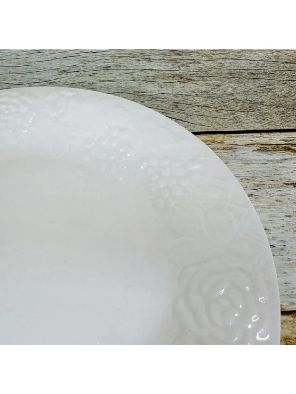 Gibson FOUR SEASONS White Embossed Fruit Floral Trellis Rim Salad Plates Set 4